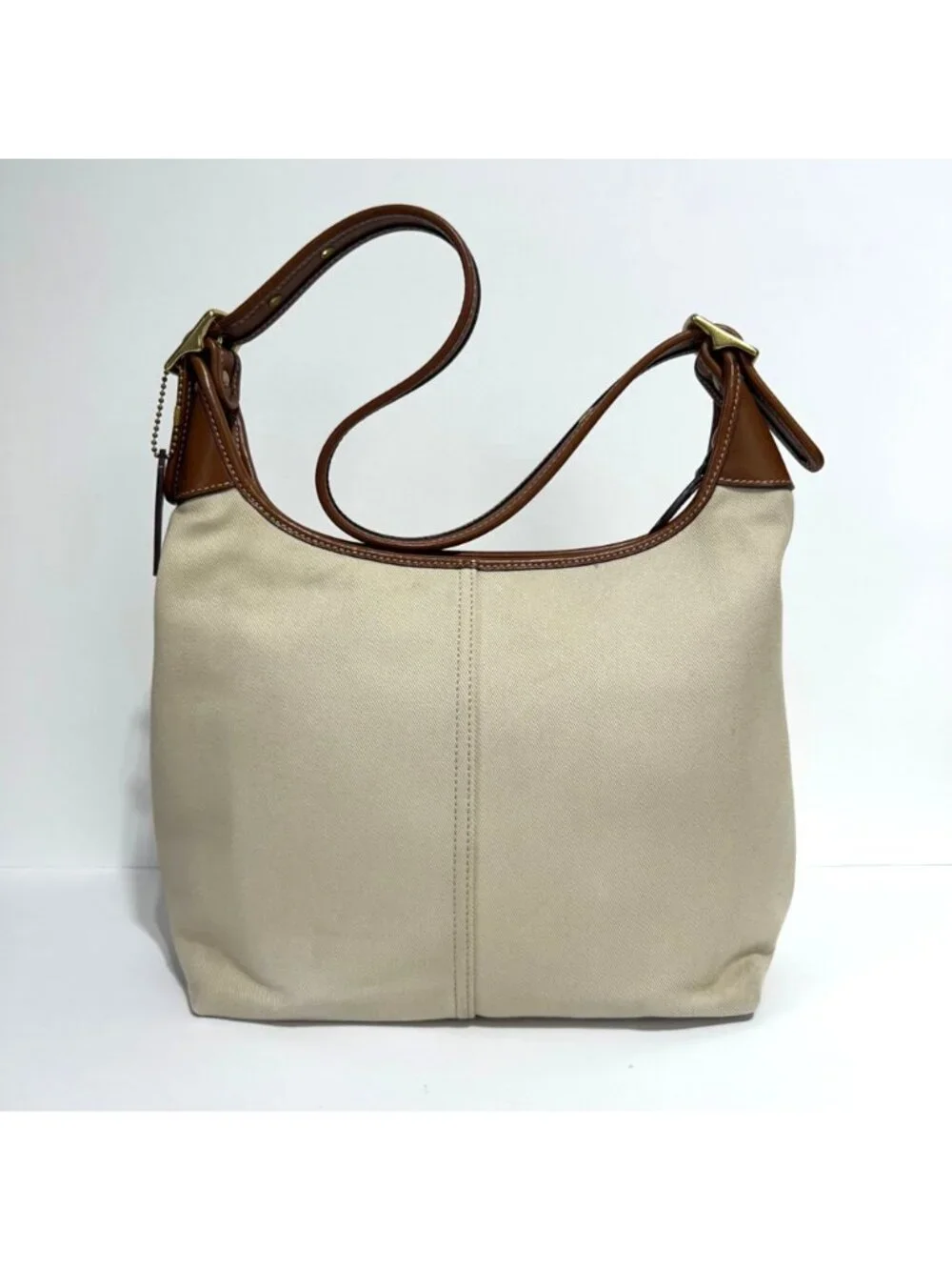 Vintage Y2K Coach Beige Canvas & Leather Shoulder Bag With Red Interior